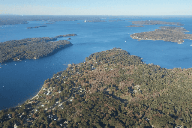 Aerial view of a group of islands.