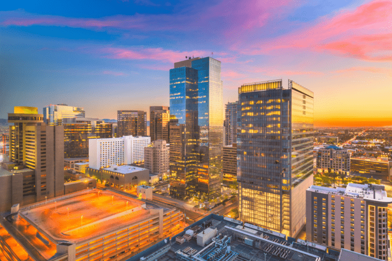 The Phoenix skyline at sunset