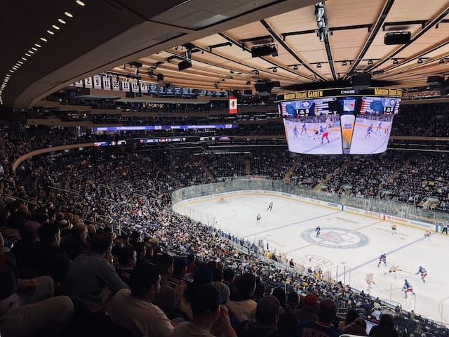 A hockey game in New York City in October
