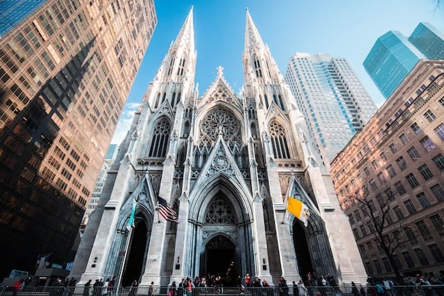 A tall, gothic church in New York City.