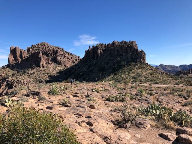 A hiking trail in the middle of the desert.