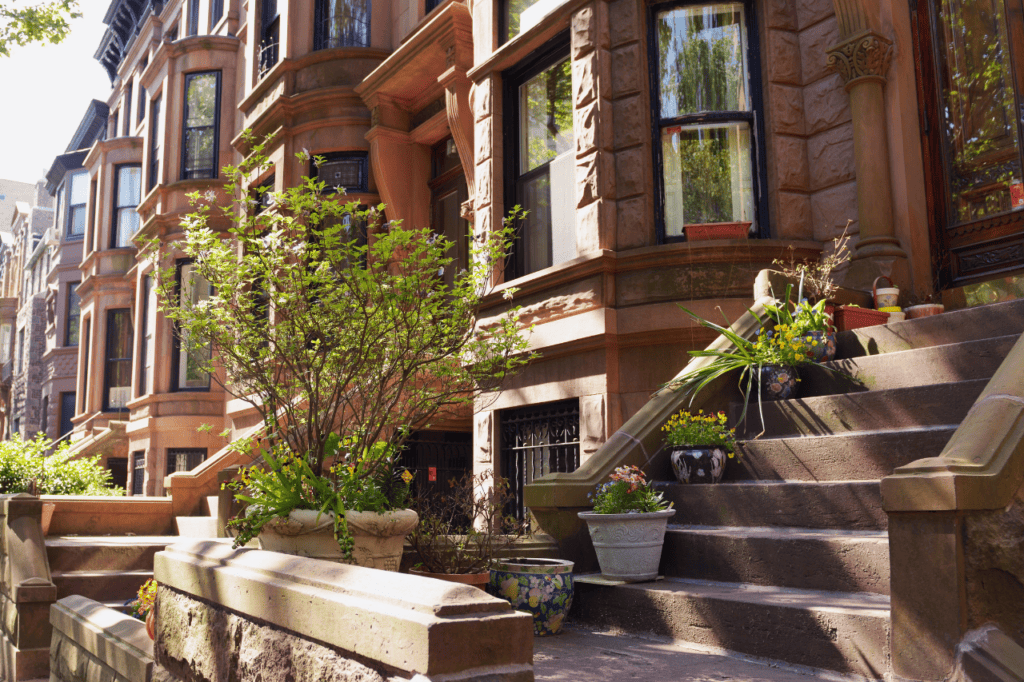 A row of brownstone houses