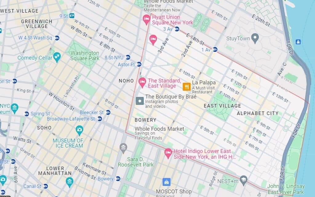 Map of East Village, Manhattan
