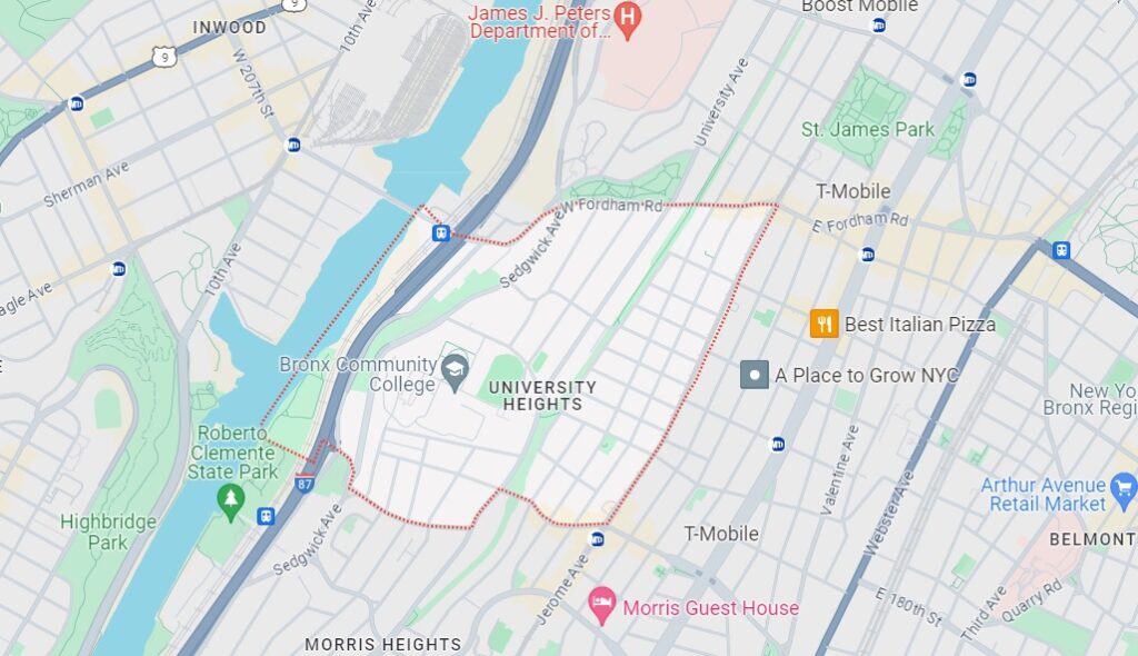 Map of University Heights, Bronx