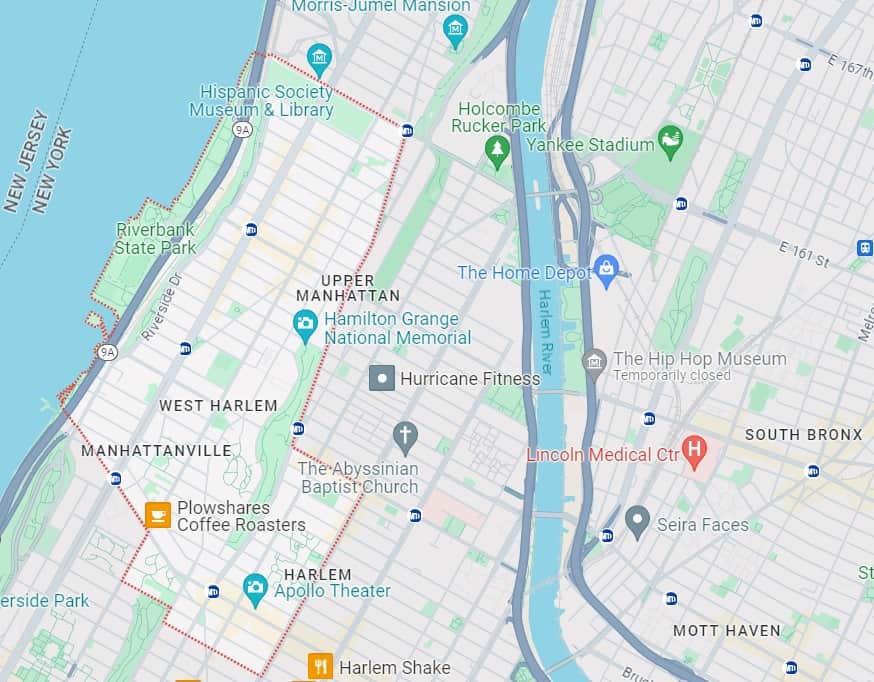 Map of West Harlem, Manhattan